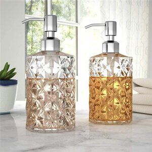 Soap Dispenser - 2 Pack, 12 Oz Clear Diamond Design Glass Refillable